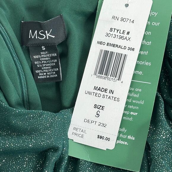 NWT MSK Green Glitter-Chiffon Blouson Belted Wide-Leg Jumpsuit Womens Size Small - Picture 10 of 12